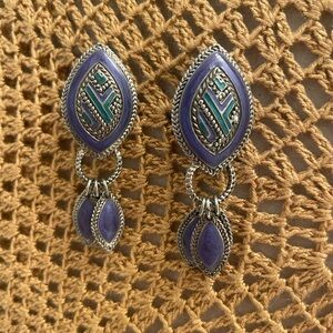 Intricate Purple and Silver Dangle Earrings